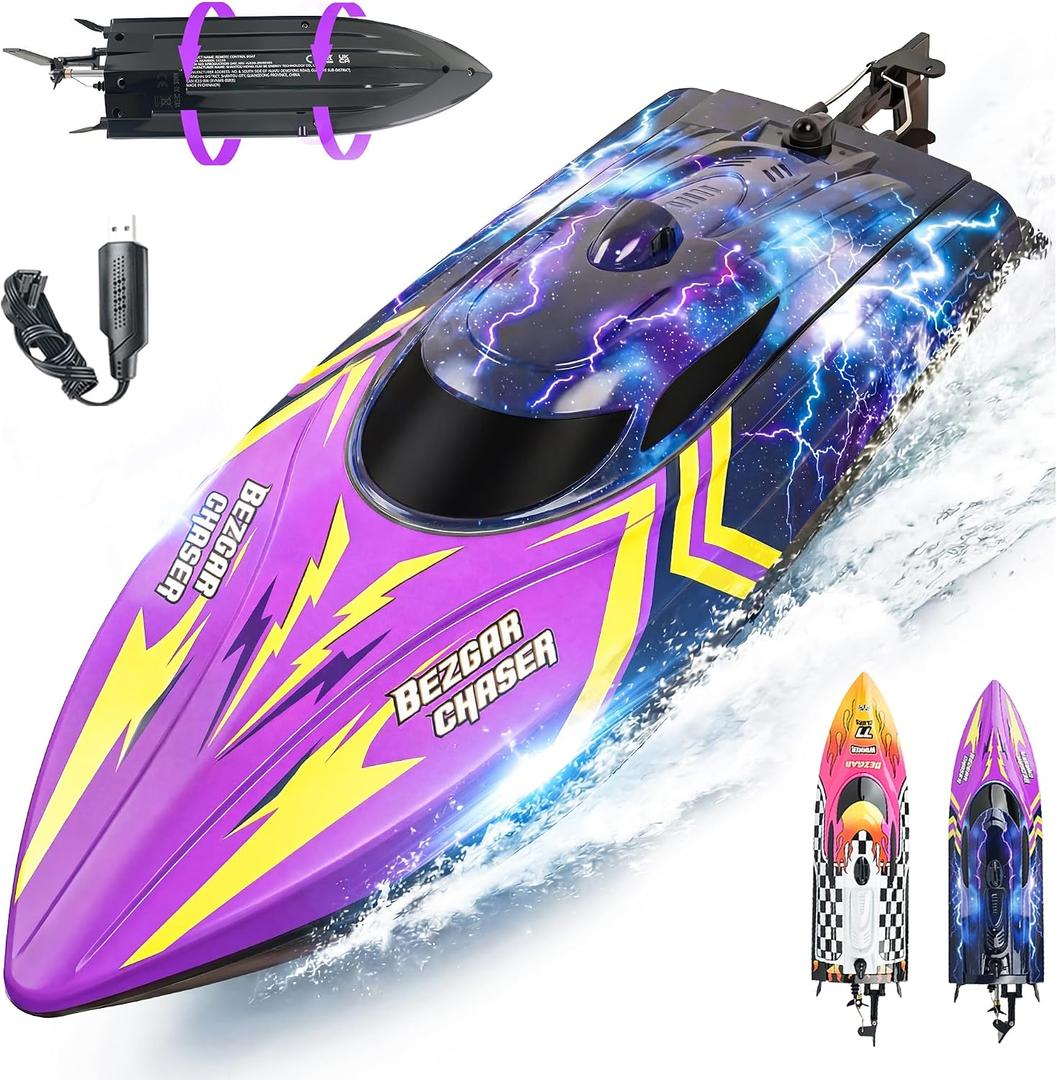 BEZGAR TX136 12 Inch 25 KPH Fast RC Speed Boat for Kids | 25 KPH High Speed; double playtime; Waterproof Hull; Ideal Speed Boat for Pools & Lakes; Purple