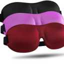 LKY DIGITAL Sleep Mask for Side Sleeper 3 Pack, Blackout 3D Eye Mask for Sleeping, Night Blindfold for Men Women (Purple & Black & Red)