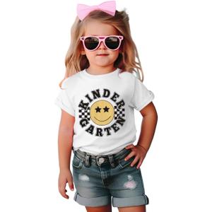 MODNTOGA Kid Girl Boy First Day of School Shirt Cute Face Kindergarten Graphic T-Shirt Short Sleeve Back to School Tee Tops (White, 4-5 Years)