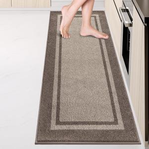 Kitchen Rugs 24" x 84", Non-Slip Machine Washable Kitchen Runner Rugs Floor Mats, Absorbent Comfort Standing Mats for Kitchen, Sink, Laundry and Hallway, Rolled Packaging, Beige & Grayish Brown