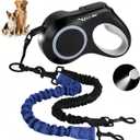 16.4ft Dual Retractable Dog Leash for Medium Dogs 3555 lbs, USB Rechargeable LED Light, 360 Tangle-Free, Detachable Front Lead & Emergency Ready, Reflective Elastic(Black)