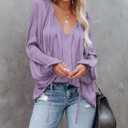 LAMISSCHE Womens Sexy Deep V Neck Blouse Bell Long Sleeve Satin Flowy Tops (M)