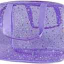 TotePrint 12”X5“X8” Portable 8L Purple Clear Makeup Bag Twinkle Star Toiletry Bag Waterproof Cosmetic Bag With Zipper & Handle for Concert Sports Events Travel Commuting Beach Essential