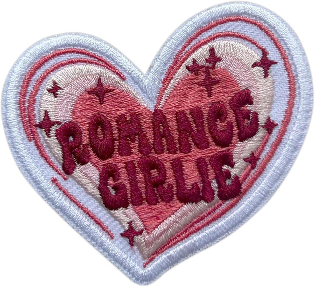 Romance Girlie Heart Patch, Size 3 Inches Iron On Bookish Embroidery Patches for Hats Clothes Backpacks Jeans, DIY Sew On Patches, Fabric Patches, Romance Reading Patches, Gift for Women Girl