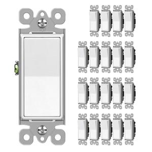 CML Matte White Decorator Single Pole Light Switch, Rocker Paddle Wall Switch, 15A 120/277V, On/Off Interrupter, cUL Listed, 20 Pack