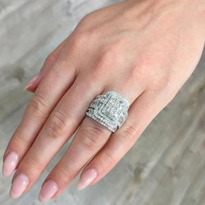 925 Sterling Silver Shiny Full Diamond Gemstone Ring 18K Gold Cubic Zirconia Promise Rings CZ Diamond Multi Row Ring Eternity Engagement Wedding Band Ring Sets Z.41 (US Code 6)