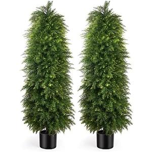 YEMMEN 2 Pack 3ft Artificial Cedar Topiary Trees, Outdoor Artificial Plants for Front Porch Décor, Artificial Shrubs Fake Plants Uv Rated Potted Plants for Outdoor, Indoor, Front Door, Office.