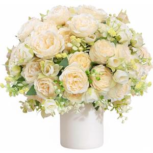 Peonies Artificial Flowers 12 Bundles Pink Flowers Bouquet, Lifelike Silk Fake Peonies with Stems for Home Table Centerpieces, Wedding, Party & DIY Bridal Floral Arrangements (Champagne)