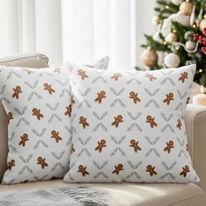 Gingerbread Pillow cases 18x18 - Christmas Pillow Covers Set of 2 - Xmas Couch Pillowcases for Living Room - Bed-Sized Holiday Throw Pillow Covers - Winter Holiday Home Decor - Velvet Cushion Cases (04 - Gingerbread Cookie)