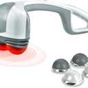 Homedics Back Massager - Heated Automatic Percussion Back, Body and Neck Massager with Duel Pivoting Heads, Interchangeable Nodes, for Shoulders, Legs and Feet, White