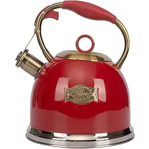 Tea Kettle, Stovetop Whistling Teapot, Stainless Steel, Red, 3.0Quart