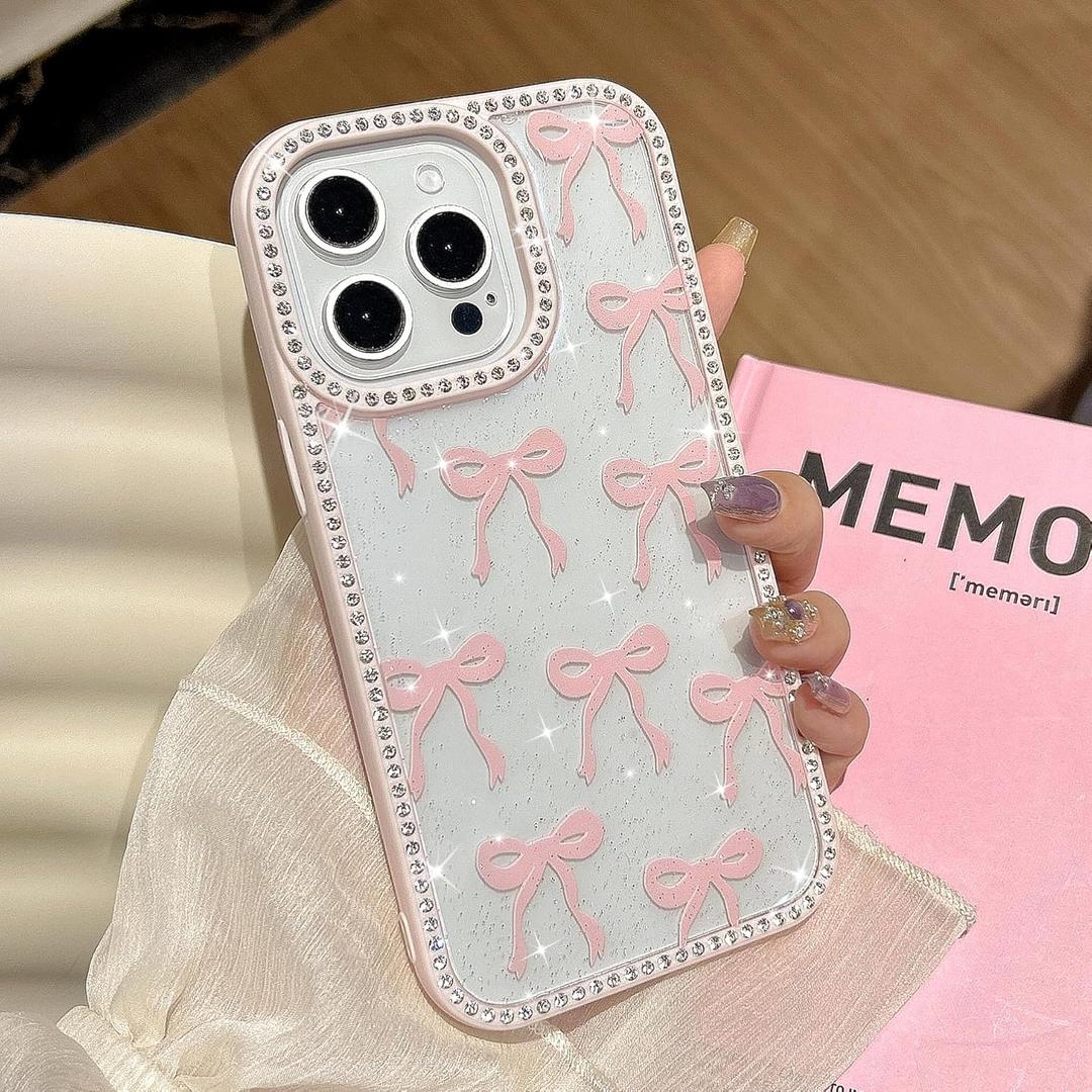 UEEBAI Flower Phone Case for iPhone 16 Pro Max Case Bow, Cute Bling Sparkly Rhinestone Phone Cover with Shiny Crystal Diamonds Fashionable Pretty Rose Aesthetic Bownot Cover - Pink Bow UEEBAI Flower Phone Case for iPhone 16 Pro Max Case Bow, Cute Bling Sparkly Rhinestone Phone Cover with Shiny Crystal Diamonds Fashionable Pretty Rose Aesthetic Bownot Cover - Pink Bow