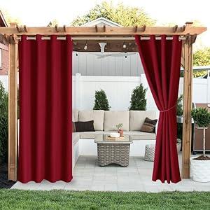 LORDTEX Linen Look Indoor/ Outdoor Curtains, 52 x 95 Inch, Red – Waterproof, Privacy, Sun Blocking Textured Grommet Curtains for Patio, Pergola, Porch, Deck, Lanai, and Cabana, Set of 2 Panels LORDTEX Linen Look Indoor/ Outdoor Curtains, 52 x 95 Inch, Red – Waterproof, Privacy, Sun Blocking Textured Grommet Curtains for Patio, Pergola, Porch, Deck, Lanai, and Cabana, Set of 2 Panels
