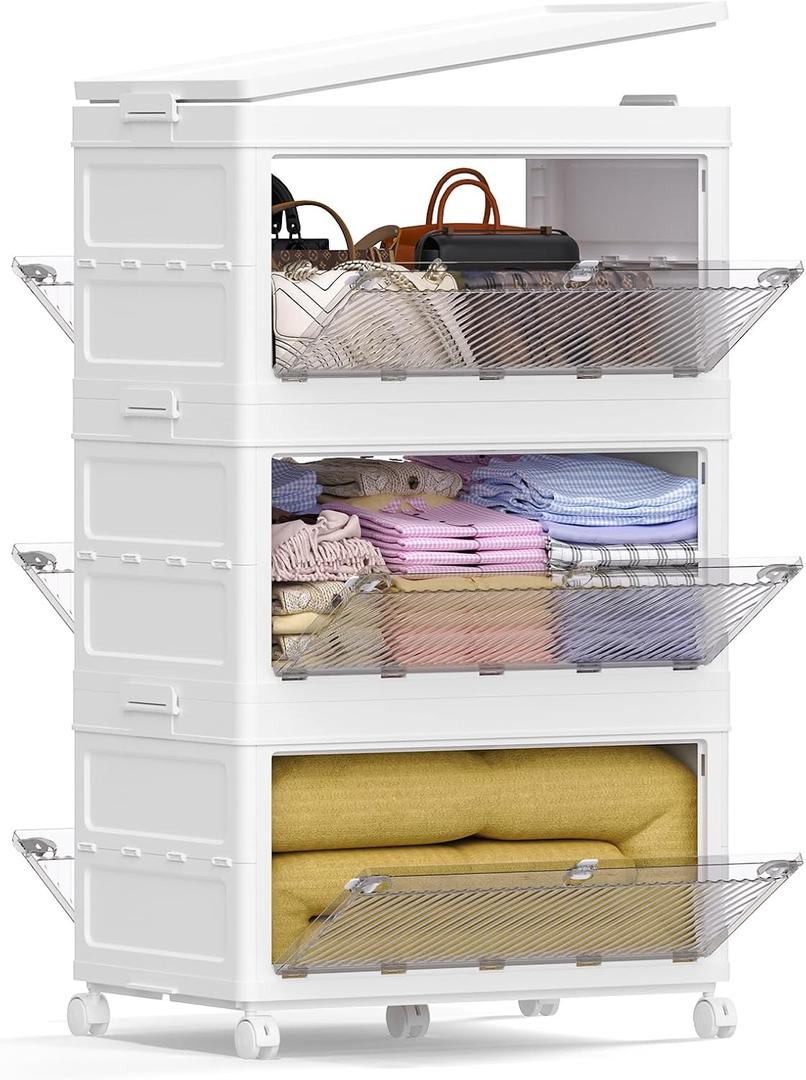 Himix Large Storage Bins with Lids, 66Gal/264QT Stackable Collapsible Plastic Bins with Wheels, Closet Organizers for Bedroom, Kids Room, Living Room, Garage (22Gal)