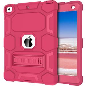 CCMAO Case for iPad 6th Generation/ipad 5th Generation/iPad 9.7 Inch (2018/2017 Model), iPad Air 2 Case, Hybrid Shockproof Rugged Protective Cover with Kickstand for Women, Rose Red
