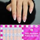 French Almond Gel Press On Nails Short 16 Sizes Fake Nails Glossy 32pcs, Nail Glue Included (French White Tip)