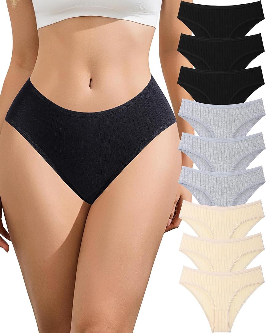 SIONCY Cotton Underwear for Women Sexy Cheeky Bikini Panties Soft Low Waist Ribbed Hipster Breathable Stretch Briefs 9 Pack (Gray, S)
