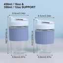 Sivaphe Reusable Glass Coffee Cup 16 oz, Portable Travel Mug with Spill-Proof Lid and Protect Sleeve for Home Office Blue