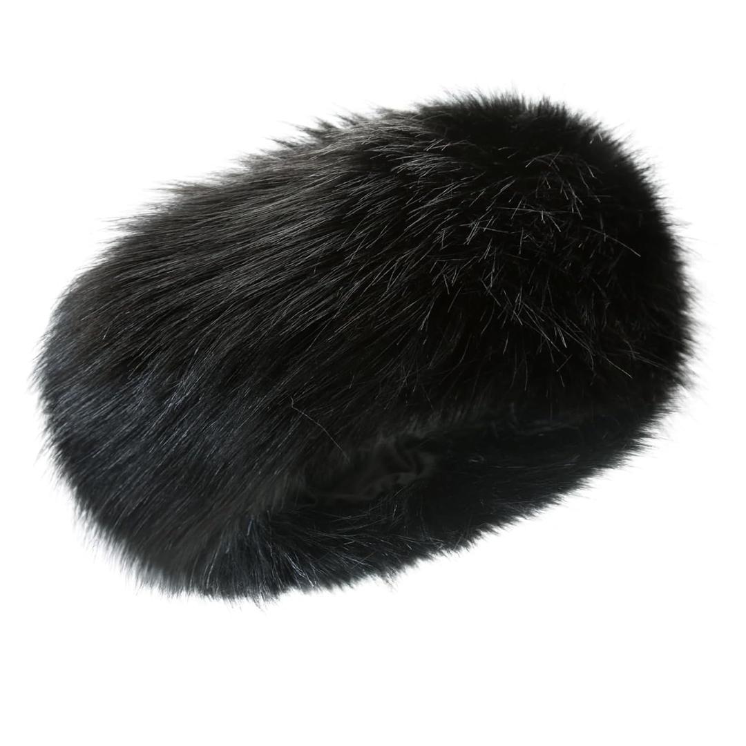 Faux Fur Headband for Women Elastic Fuzzy Thick Earmuffs Winter Headwrap Ear Muffs Furry Ear Warmers Cold Weather (Black)