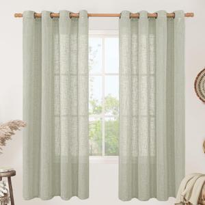 LAMIT Sage Grey Linen Curtains 72 Inch for Living Room 2 Panels, Linen Textured Light Filtering Semi Sheer Bronze Grommet Privacy Panels for Bedroom/Farmhouse, 52 x 72 Inch