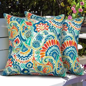Magpie Fabrics Patio Pillow with Insert 18"x18", Set of 2, Fade-Resistant Outdoor Indoor Cushion Decorative Throw Pillow Decoration for Couch Garden Furniture - Paisley Multi