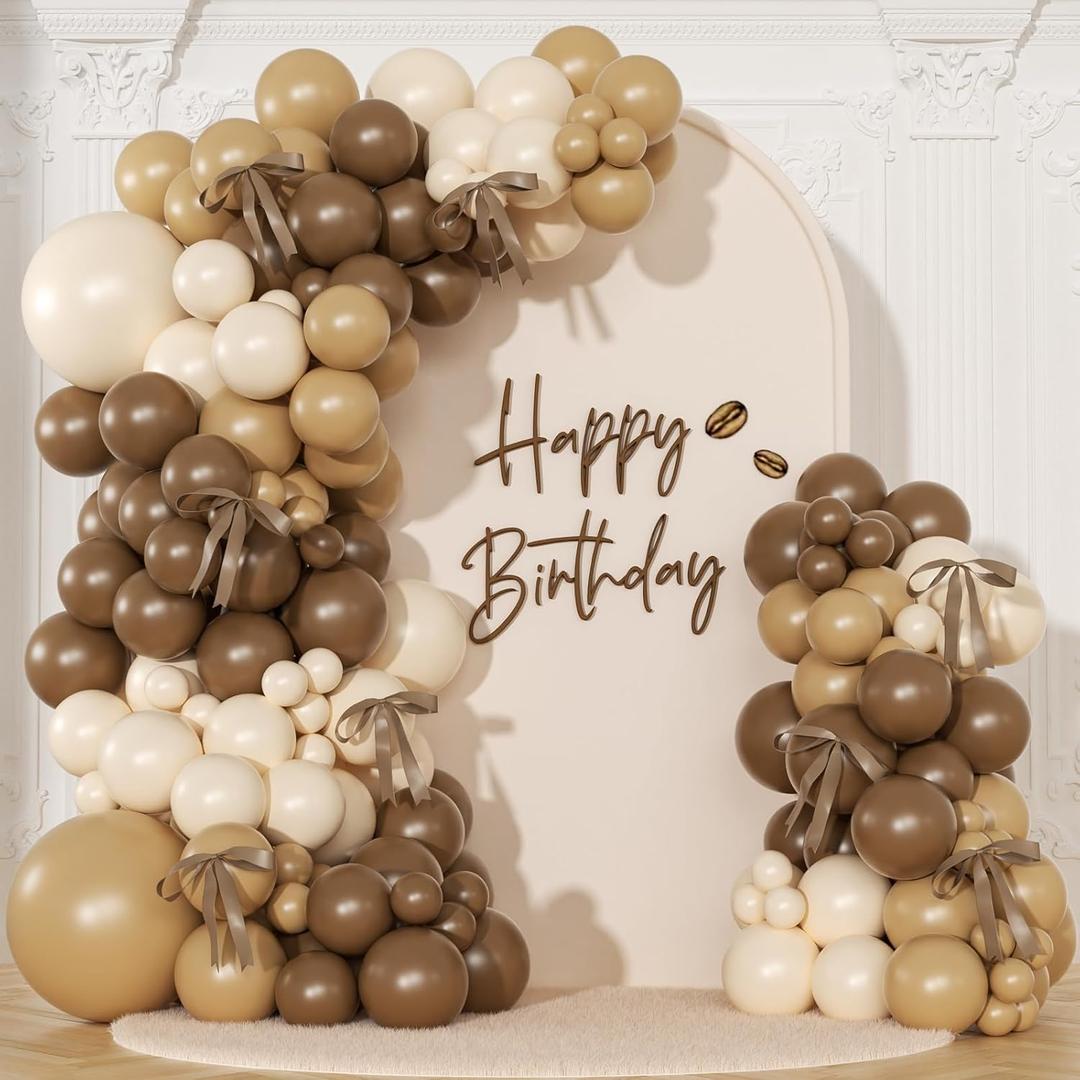 Brown Balloons Garland Arch Kit, 140Pcs Neutral Nude Begie Balloons with Bows for Coquette Martini Birthday Party Decorations Bachelorette Bridal Shower Decorations