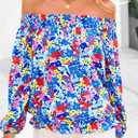 KIRUNDO Off The Shoulder Tops for Women 2026 Spring Summer Tops Boho Floral Blouse Long Sleeve Shirts Fashion Clothing (S)