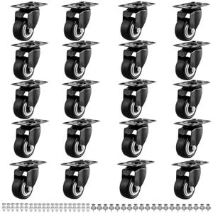 2" Casters Set of 20 Heavy-Duty Industrial Caster Wheels Without Brake PU Wheels Double Ball Bearing Swivel Casters Noiseless for Workbench, Furniture, Plate Castors Black