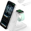 Belkin MagSafe Charger Compatible, 3-in-1 Charging Station, Qi2.2 25W Magnetic Wireless Charger Dock, Foldable Charging Stand for iPhone 17/16/15, Apple Watch, AirPods, Pixel 10 (45W Adapter Included) (White)