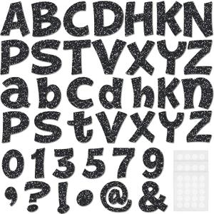 Colarr 216 Pcs Glitter Bulletin Board Letters for Classroom Number Alphabet Punctuation Symbol Cutout 4'' Die-Cut Poster Letter with Adhesive Dot School Party Holiday Decor Display(Black)