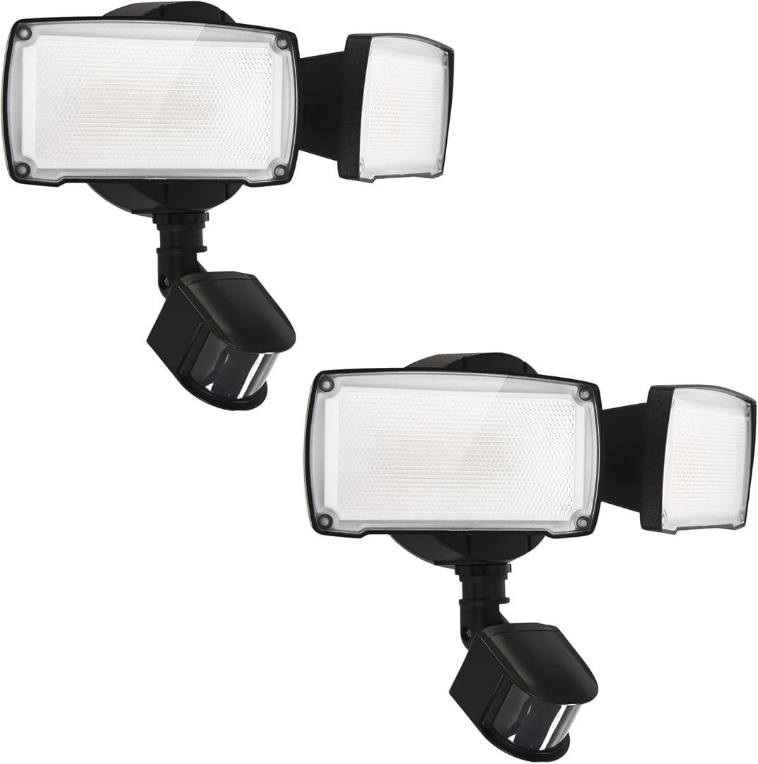UME 2 Pack 19W LED Flood Light Motion Sensor Outdoor, 2 Adjustable Head, 2000LM, 5000K, IP65 Waterproof, Dusk to Dawn Security Light with Photocell for Exterior,Outside,Garage,House (Black)