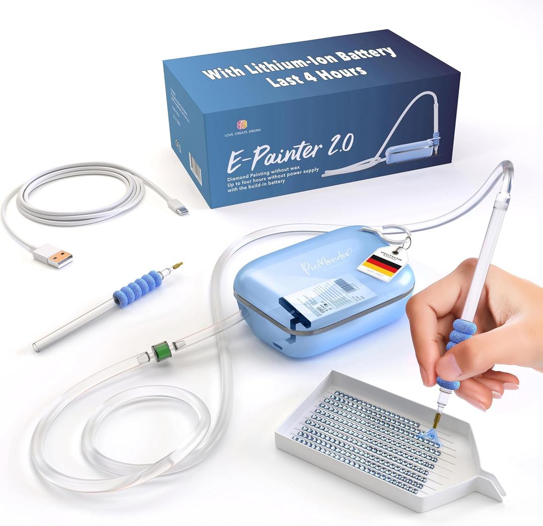 Picmondoo Electric Diamond Painting Pen – Wireless Vacuum Diamond Art Pen, Waxless Diamond Painting Tool Kit with Pump & Accessories for Fast & Easy Diamond Art, AB Stones Compatible (Blue, 2 Gear)