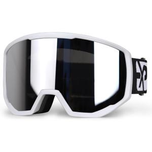 EXP VISION Ski/Snowboard Goggles for Men Women, OTG Snow Goggles Anti Fog UV Protection (White Frame Silver)