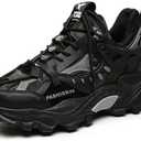 Men's Fashion Leather High Top Lace Up Chunky Platform Sneakers Casual Non Slip Round Toe Driving Walking Jogging Tennis Training Shoes (10, Black)