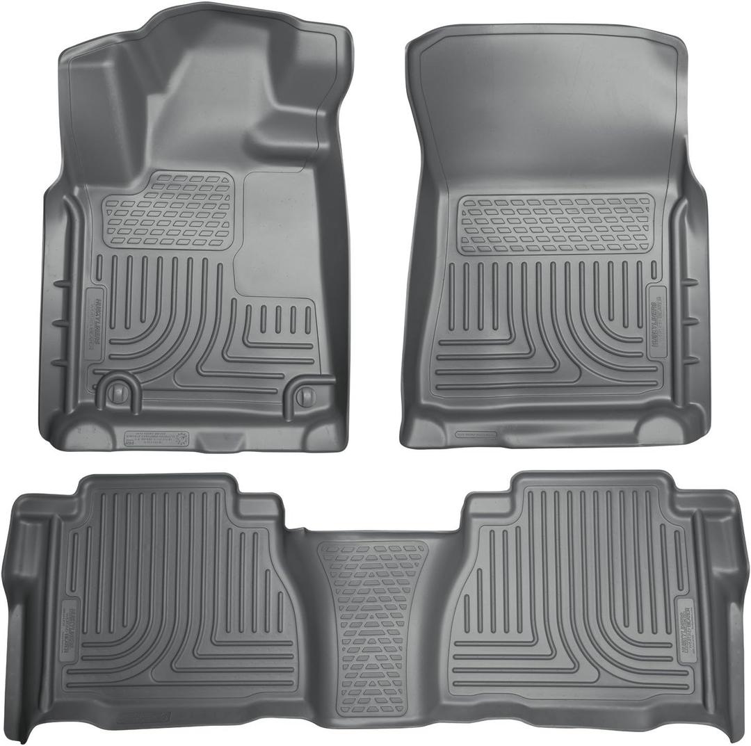 Husky Liners Weatherbeater Floor Mats | Fits 2007-2011 Toyota Tundra, CREWMAX & Double CAB ONLY (Footwell Coverage) | Front & 2nd Row, 3-pc Grey - 98582