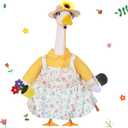 FuWeave Spring Goose Outfit Flower Porch Goose Clothes for 17" Statue Outdoor Patio Yard Lawn Art Decoration (Floral Overalls) (Yellow White)