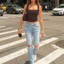 Trendy Queen Double Lined Square Neck Crop Top Women Teen Girls Buttery-Soft Sleeveless Basic Aesthetic Going Out Tank Top (Brown, M)