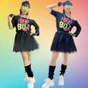 80s costumes for woman, 80s outfit woman costume outfits 21PCS womens 80's shirts accessories dress1980s clothing (Black, L)