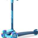 3 Wheel Scooter for Kids, Smooth Light Up LED Front Wheels, Wide Anti Slip Deck, Rear Foot Brake, Easy Lean to Steer Maneuvering, Indoor & Outdoor Ride On Toys for Ages 2 Up, Blue