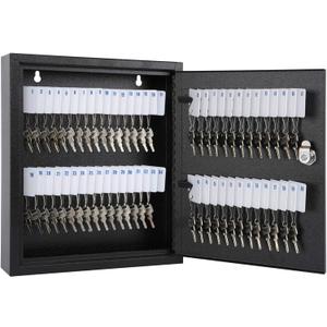 KYODOLED Key Storage Lock Box with Key, Locking Key Cabinet, 60 Key Management Wall Mount with Key Lock, Key Hooks & Key Labels, 2.5" D x 10.2" W x 12.1" H (Black,60 Key)