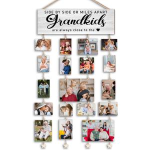 Orchroma Grandma Gifts,Grandkids Picture Frames Collage Wall Decor,Grandchildren Photo Board,Hanging Photo Display with Clips,Side by Side or Miles Apart Grandkids,Home Living Room Bedroom Decor