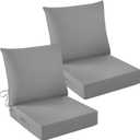 Outdoor Chair Cushions, 24 x 24 Inch Outdoor Cushion for Patio Furniture, Patio Chair Cushion, Waterproof & Fade Resistant Deep Patio Furniture Cushions Set with Handle and Ties, Grey (Set of 2), 24*24+5.75/25*22.5