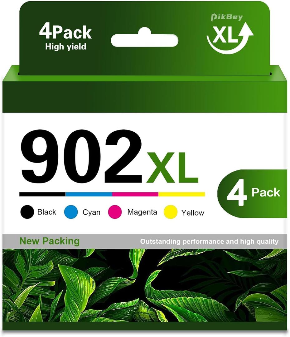 902XL Ink Cartridges Combo Pack 4-Pack (Black/Cyan/Magenta/Yellow) Replacement for HP 902XL 902 OfficeJet Pro 6960 6968 6970 6971 6976 Printers