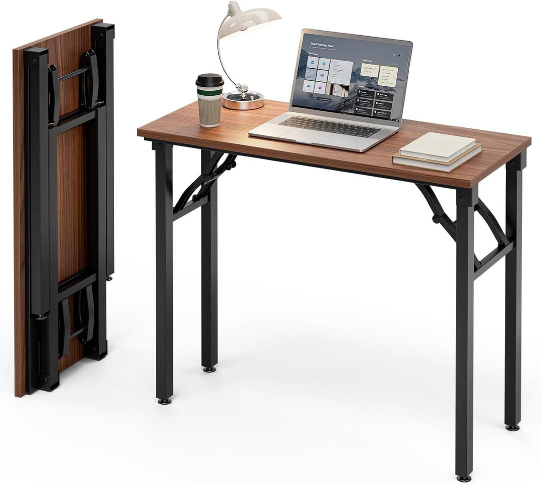 Frylr Small Folding Computer Desk Portable 35.8 Inch Foldable Laptop Table, No-Assembly, Collapsible and Compact for Easy Storage, Lightweight for Small Spaces, Craft and Study Use, Dark Walnut, 35.8 x 15.7 Inch
