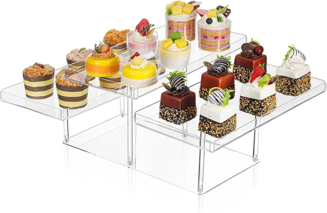 Grevosea Dessert Table Display Set, Clear Dessert Cupcake Stand 3-Tier Acrylic Tiered Serving Tray for Table Display Clear Buffet Risers Cupcake Stand Holder for Weddings Birthday Tea Party