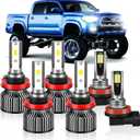 Compatible For Toyota Tacoma 2016 2017 2018 2019 2020 2021 2022 2023, High Beam+Low Beam+Fog Light Bulbs, 6500K White, 400% Brightness with Cooling Fan, Plug and Play, Waterproof, Pack of 6