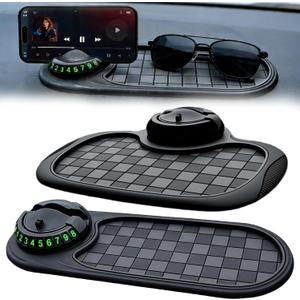 2 PCS Multifunctional Car Anti-Slip Mat, Anti Slip Mat for Car Dashboard | Including Temporary Parking Number & 360° Rotatable Phone Holder, Organizer Pad for Phones, Keys, Sunglasses(Black, Grey)