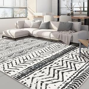 Nakagishi Black Rug Living Room Rugs: 10x12 Machine Washable Boho Large Neutral Modern Soft Moroccan Stain Resistant Indoor Floor Non Slip Accent Carpet for Bedroom Nursery Kids Playroom Office
