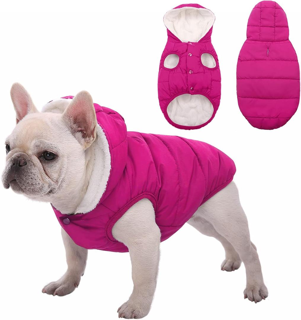 Fleece Hoodie, Windproof Waterproof Coat, Winter Warm Jacket, Cold Weather Pet Apparel Clothes Vest for Small Medium Large Dogs (S, Pink)