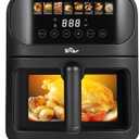 Bear Air Fryer, Stainless Steel Airfryer 8 Presets for Fast Family Meals, 6.4Qt Large Visible Window Temp Timer Adjustable Roast Bake Crisp French Fries Steak, Non Stick Basket Dishwasher Safe